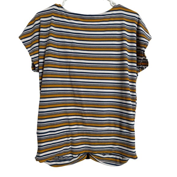 APT 9 Striped Short Sleeve Top Size Medium Ribbed Shirt Blue Orange - Picture 6 of 9